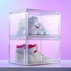 Boîtes à chaussures acryliques empilables d'espace libre magnétique de fermeture pour des espadrilles